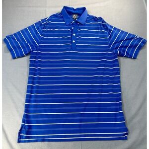 Footjoy FJ Shirt ‎ Large Blue Striped Men's Polo Shirt Golf Prestwick Village